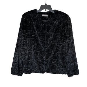 KATE HILL Womens Black Textured Snap Front Jacket EUC Pockets Soft Medium M